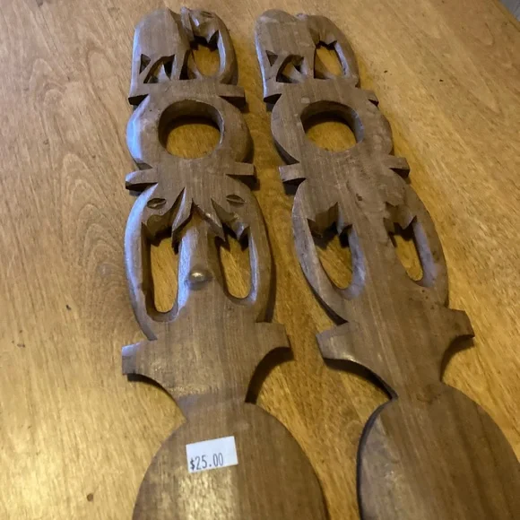 Vintage hand carved wooden spoon and fork salad set - Picture 6 of 7